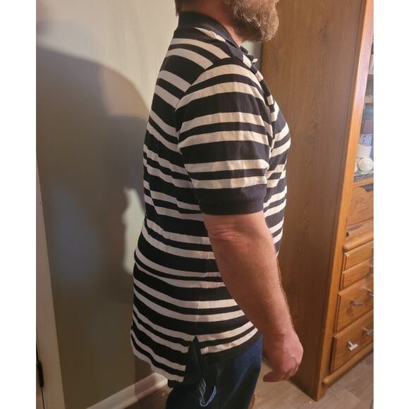 VINTAGE 1990s Polo Ralph Lauren Mens Black & White Striped Logo Shirt Size XXL - Picture 7 of 10